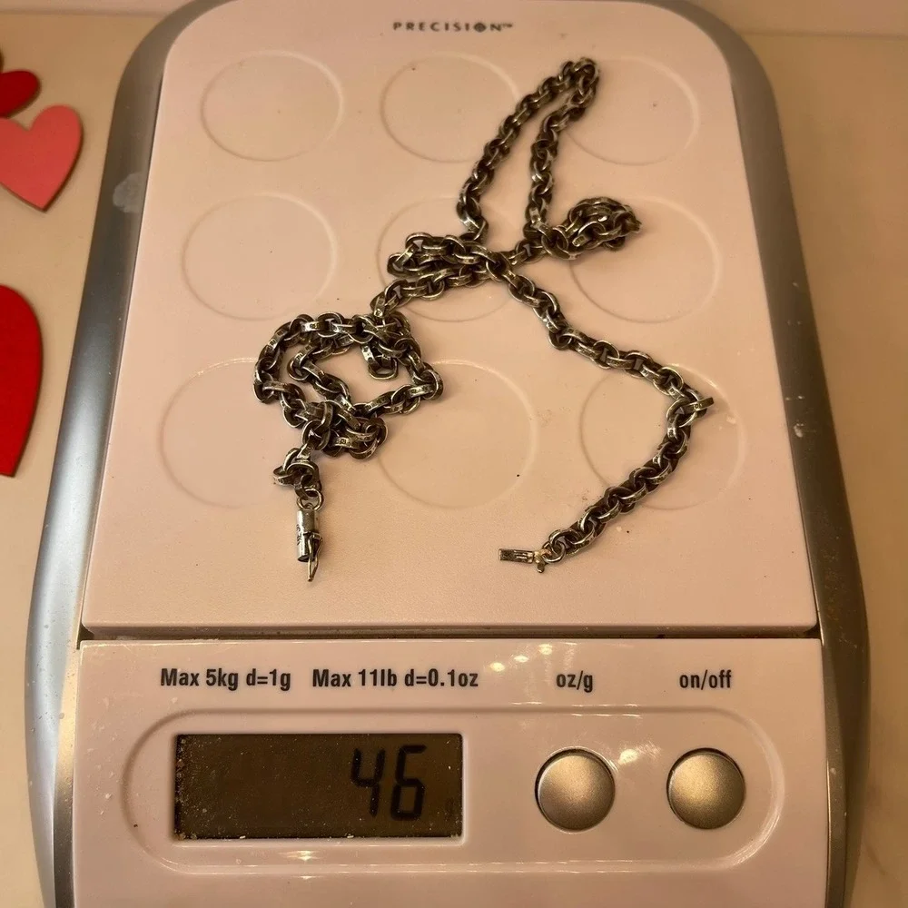 Chrome Hearts Vine Dagger Pendant and 24 Inch Paper Chain Necklace Sterling 925